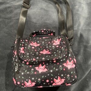 Em and Sprout Black and Pink Bat Crossbody Lunch Bag